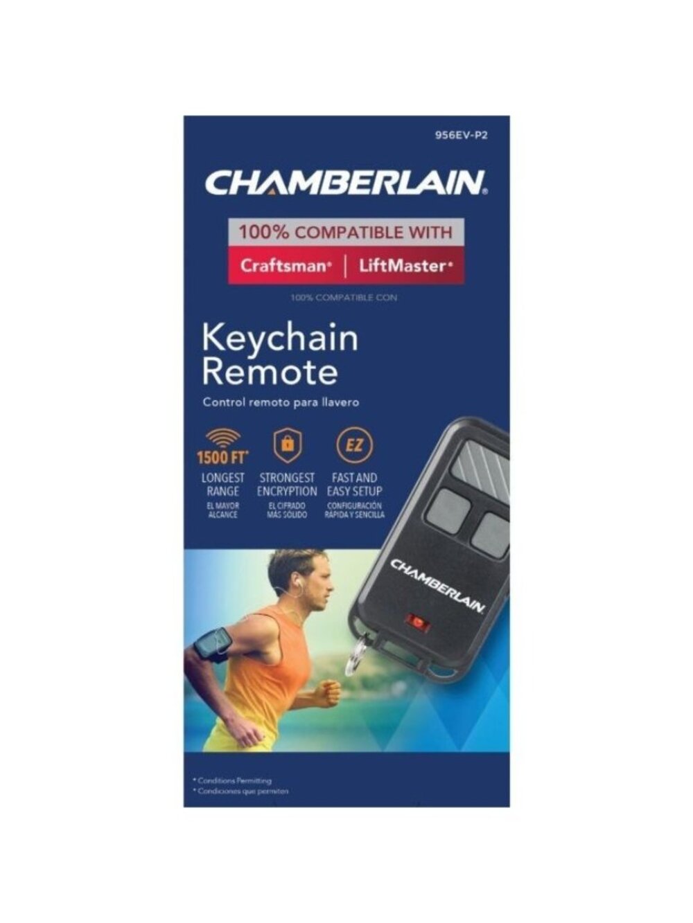 Chamberlain Keychain Garage Door Opener Remote Control 3 Button 956EV-P2